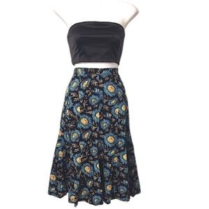 Vintage Hardy Amies Womens Colorful Sunflower Print Cottagecore Midi Skirt Sz M